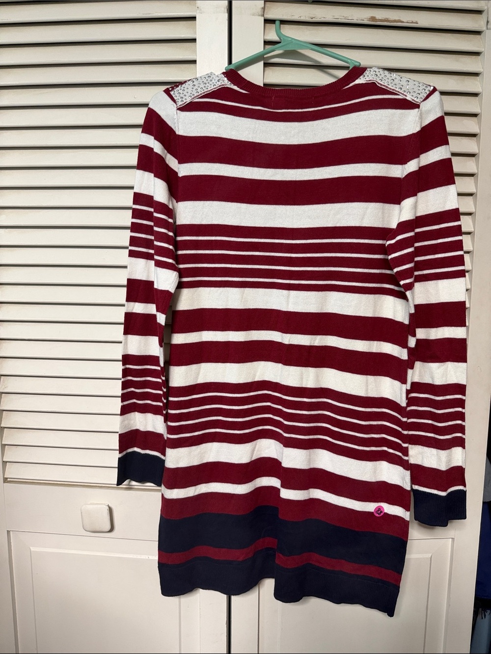 Michael Kors Burgundy, White & Navy Striped Crewneck Sweater Dress - Picture 3 of 4